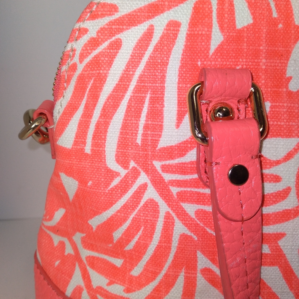 RARE Kate Spade Genuine Leather Pink & White Canvas Palm Tree Satchel Cr… - Picture 10 of 16